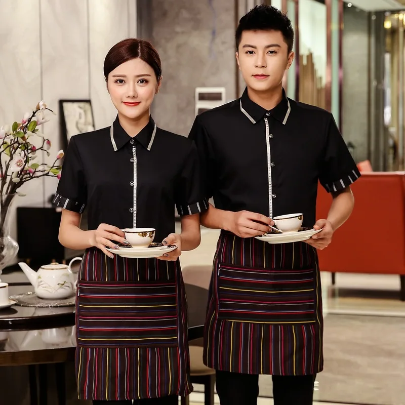 Hotel Work Clothes Women's Waitress Short Sleeves Summer Uniform Chinese Restaurant Catering Hot Pot Shop Waiter Overalls H2219