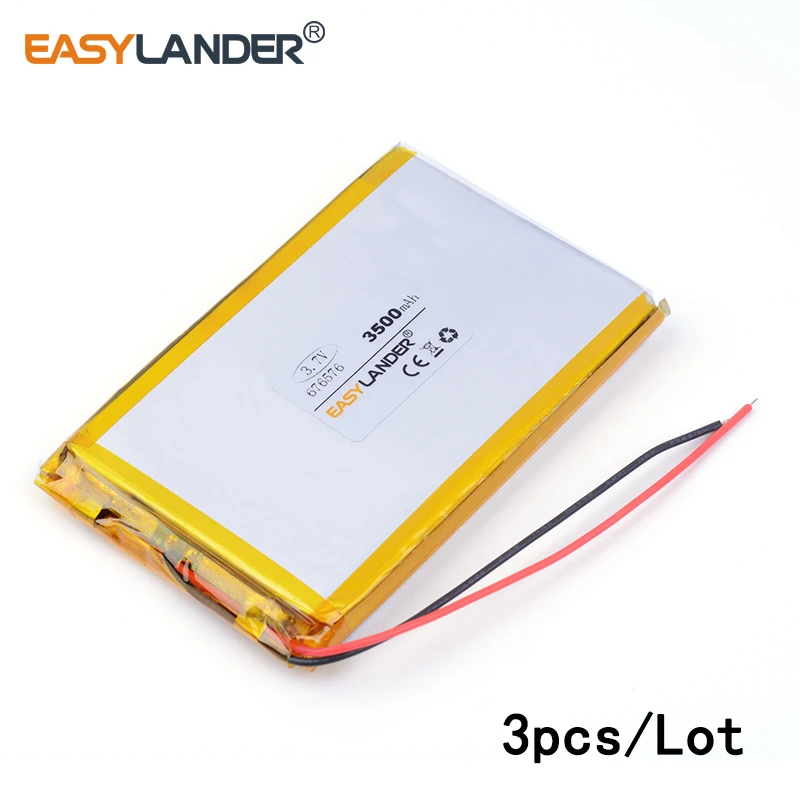 

3pcs /Lot 3500mAH 676576 3.7v lithium Li ion polymer rechargeable battery for tablet pc GPS mp3 mp4 cell phone speaker