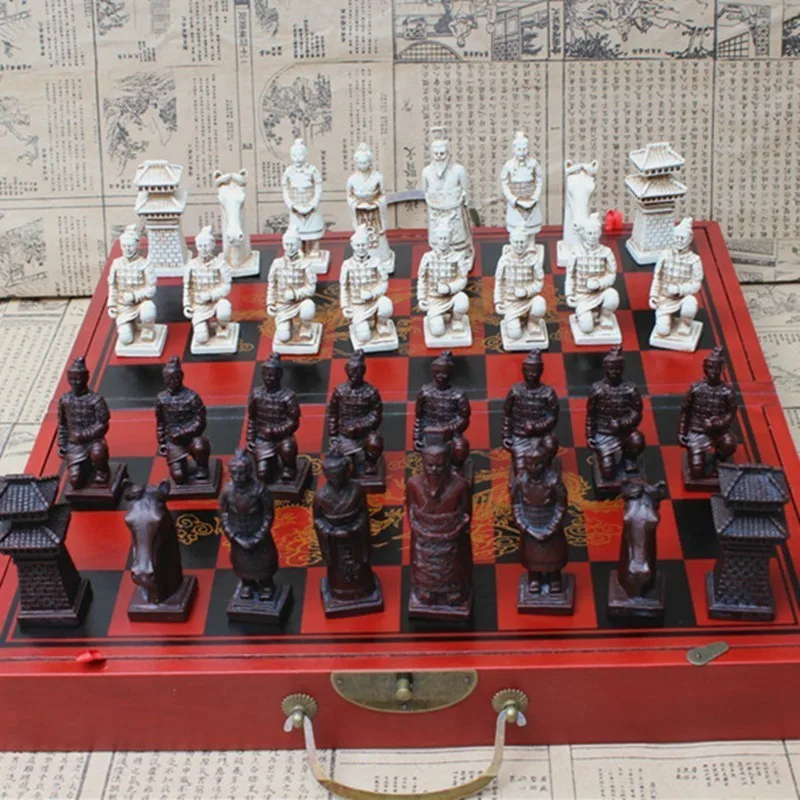 

Антикварные шахматы Трехмерные супер большие шахматы деревянные складные шахматные доски терракотовые воины фигуры Easytoday