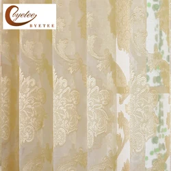 {Byetee} Yellow Curtain For Living Room Jacquared Sheer Tulle for Kitchen Door Organza Bedroom Curtains Voile Custom Made