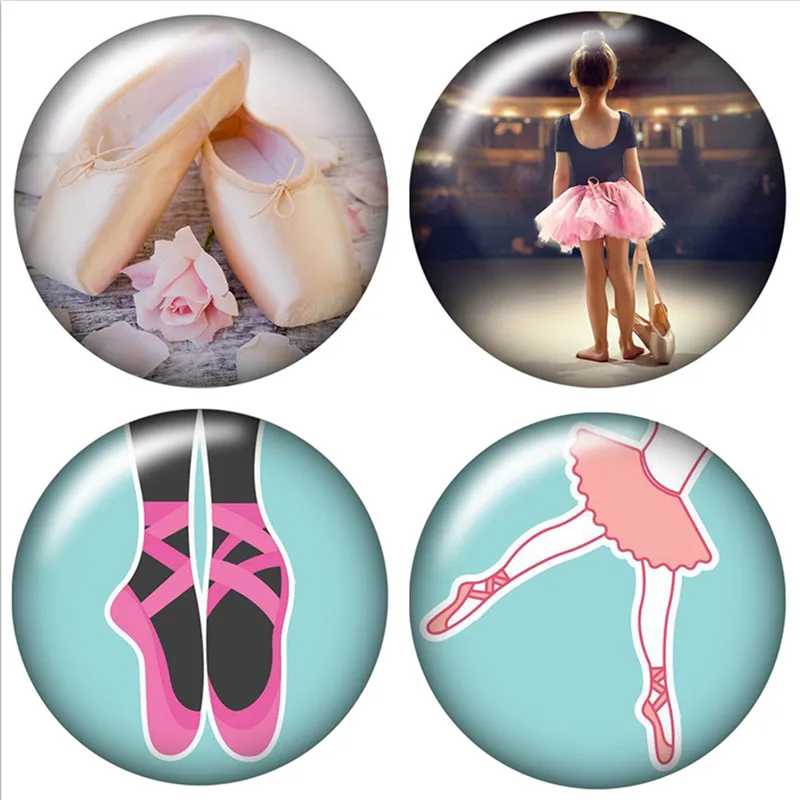 DB0458 Love Dancing Ballet 18mm snap buttons 10pcs mixed round photo glass cabochon style for snap button jewelry