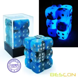 Bescon Two Tone Glowing Dice D6 16mm 12pcs Set BLUE DAWN, 16mm Six Sided Die (12) Block of Glowing Dice