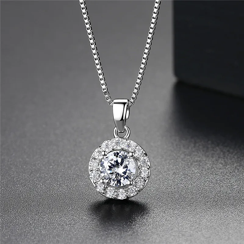 Luxury Design AAA Cubic Zirconia Necklace For Women Bridal Silver Color Rhinestone Crystal Wedding Necklaces Pendants Jewelry
