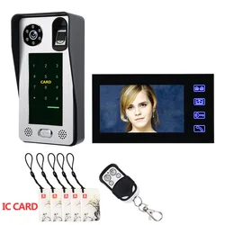 MOUNTAINONE 7inch Fingerprint IC Card Video Door Phone Intercom Doorbell With  Door Access Control System