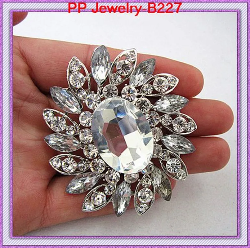 

Free Shipping(6pcs/lot)Large Clear Rhinestone Elegant Silver Brooch!!Factory Cheap price!!