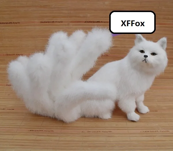 

big real life white fox model plastic&furs simulation squating nine-tails fox doll gift about 28x26cm xf1805