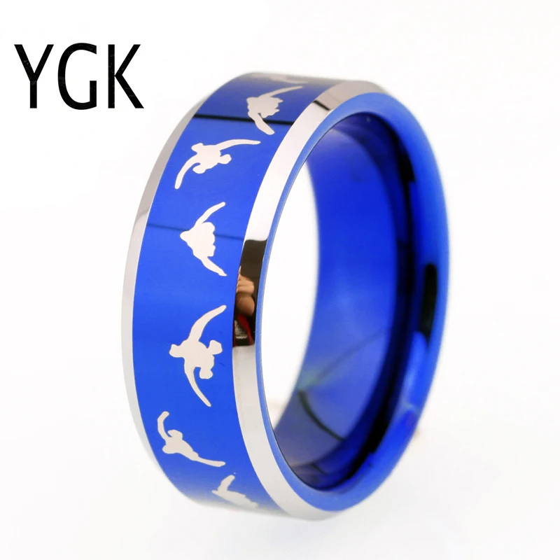 YGK Jewelry Blue Tungsten Carbide Ring Women Wedding Bands Couple Anniversary Jewelry Duck Hunting Design Engagement Parry Ring