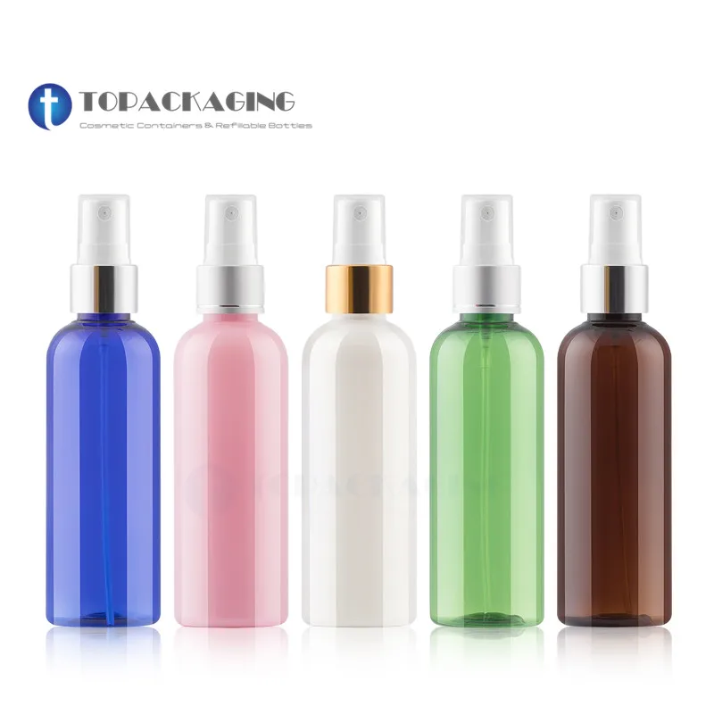 

50pcs*100ML Spray Pump Bottle Empty Cosmetic Container Plastic Perfume Refillable Packing Mist Atomizer Anodized Aluminum Ring