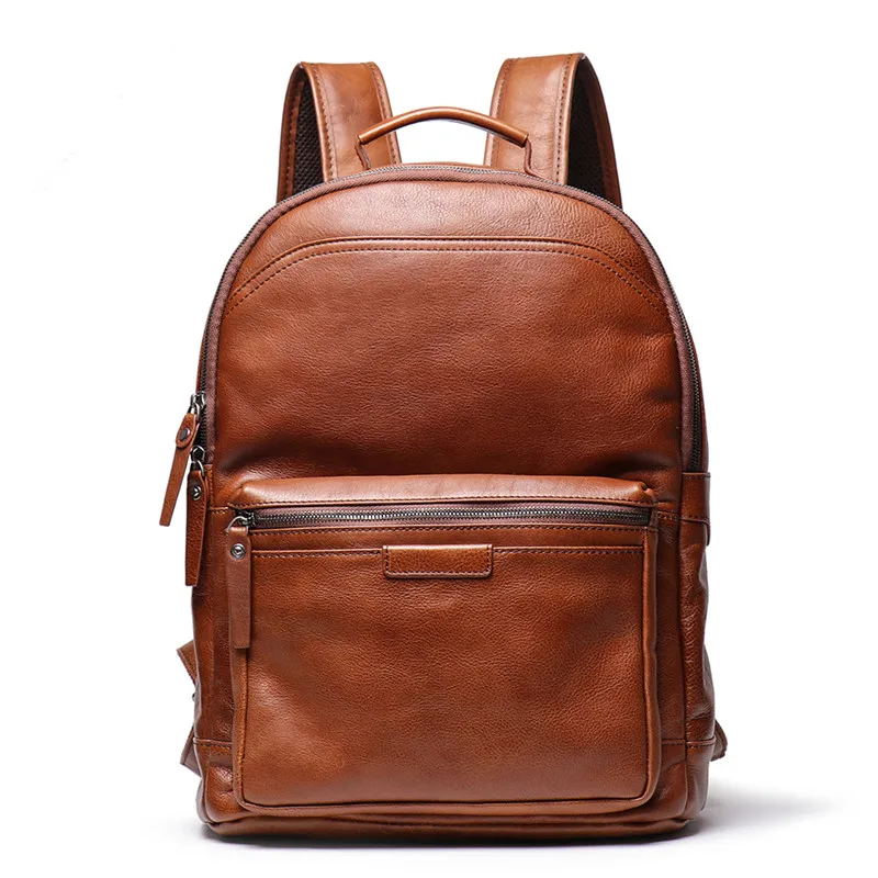 Nesitu Highend A4 Vintage Brown Coffee Full Grain Genuine Leather 14\'\' 15.6\'\' Laptop Men Women Backpack Male Travel Bags M88120