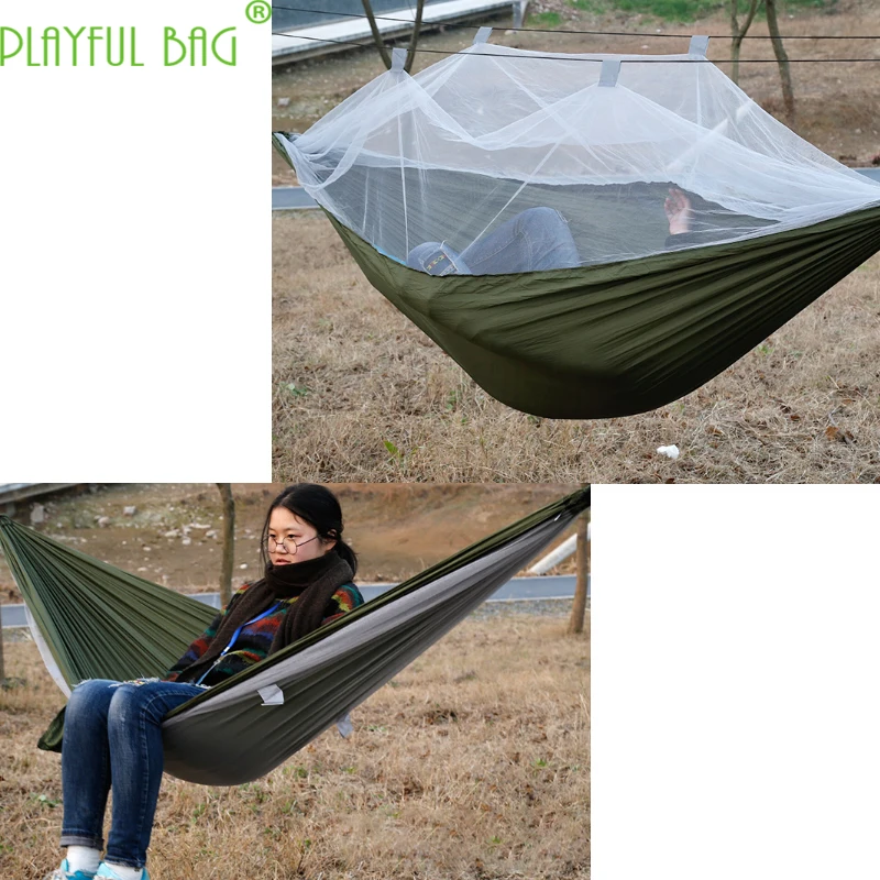 

260*140 outdoor mosquito-proof hammock custom parachute cloth outdoor nylon spinning hammock with mosquito net hammock ZI07