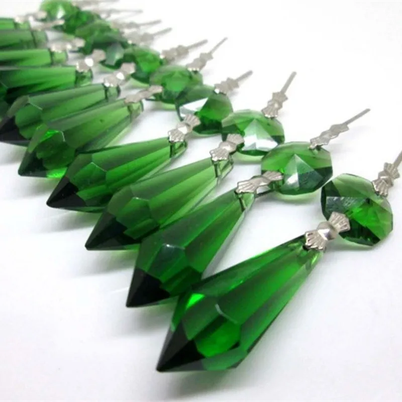 Hot Selling 20pcs/lot Green Crystal Glass Chandelier Icicle U-drop Pendants Hanging Lighting Prisms Parts height 55mm(2.16\