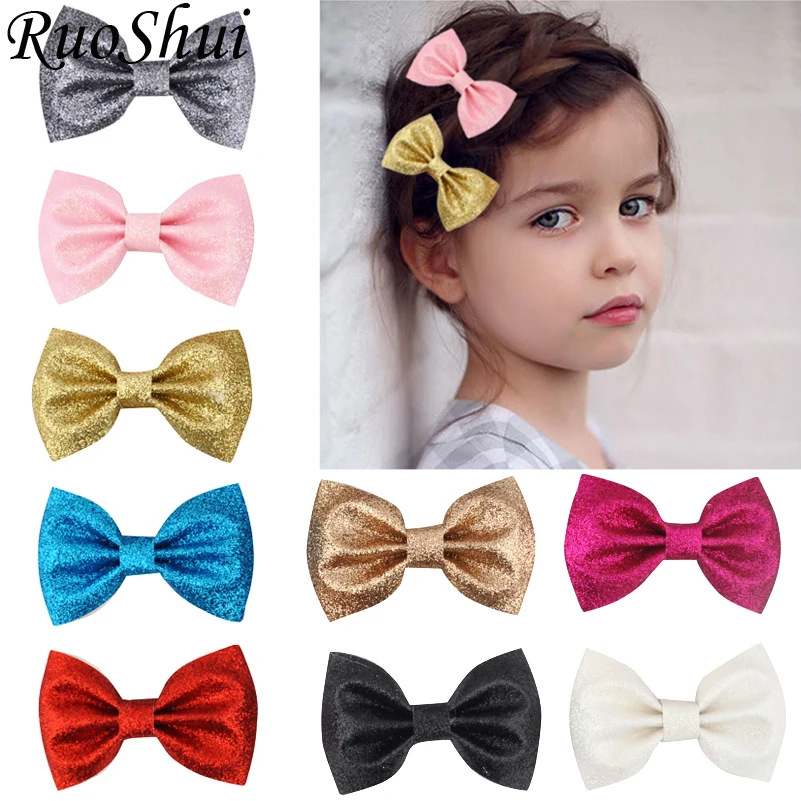 12Color 3 Inch Girls Cute Leather Glitter Hair Clips Fashion Children Headwear Hair Bows Hairpins Princess Kids Hair Accessories