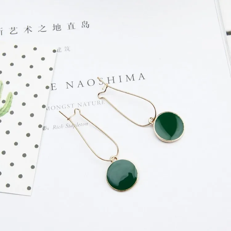 Punk 2018 New Fashion Earrings Geometric Wild Green Circle Fresh Girl Heart-shaped Ladies Earrings Wholesale Sales