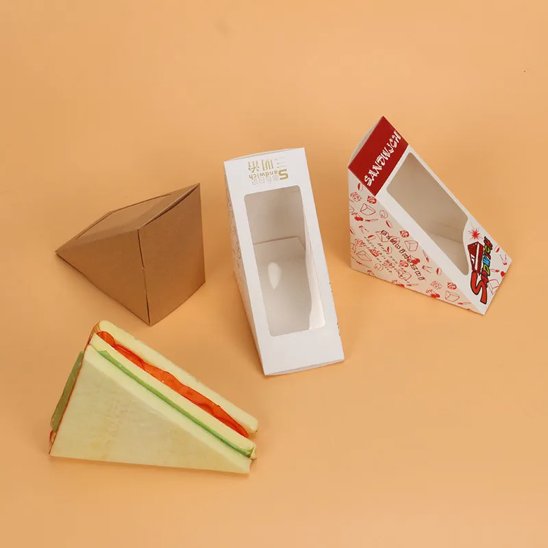 20 Pcs Sandwich Box With Windows Paper Sandwich Packaging For Fast Food Shop Restauran Disposable Paper Packing Thicken Supplier