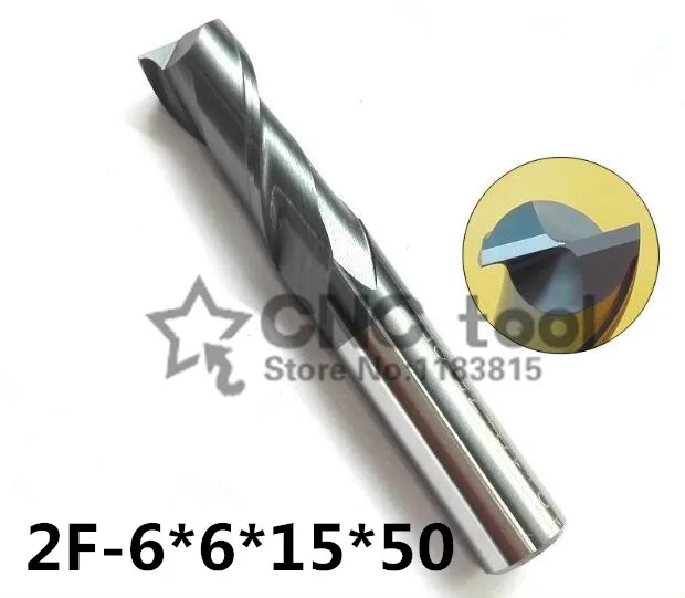 Fresa-enrutador Cnc 2f-6.0*6*15*50,hrc50, fresas de carburo, molino plano cuadrado de carburo, 2 flauta, recubrimiento: nano, longitud de salida de fábrica