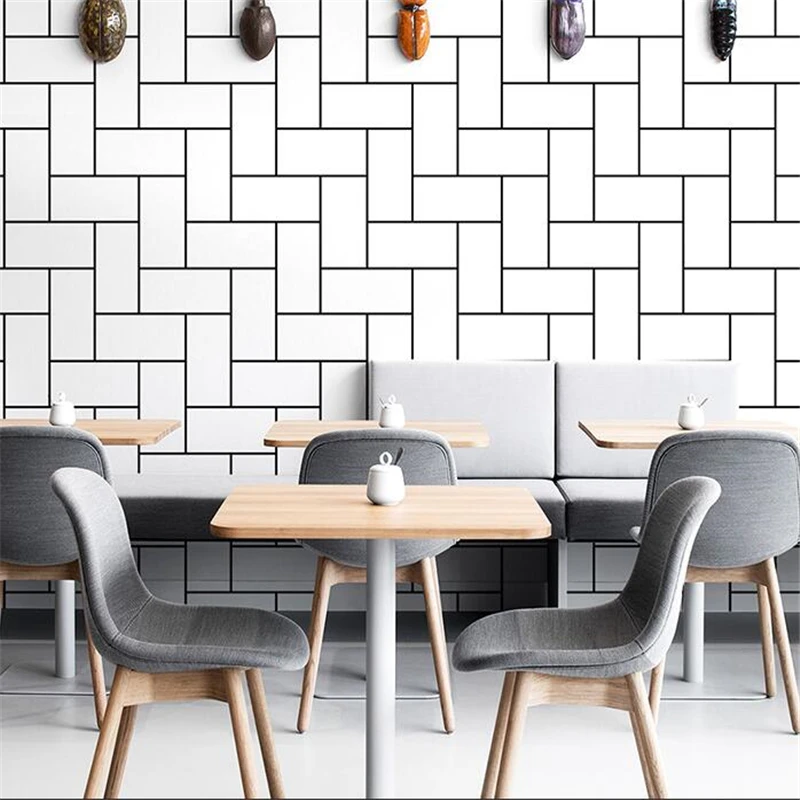 

beibehang Nordic style wallpaper ins white brick clothing store black and white plaid wallpaper tea modern minimalist wallpaper