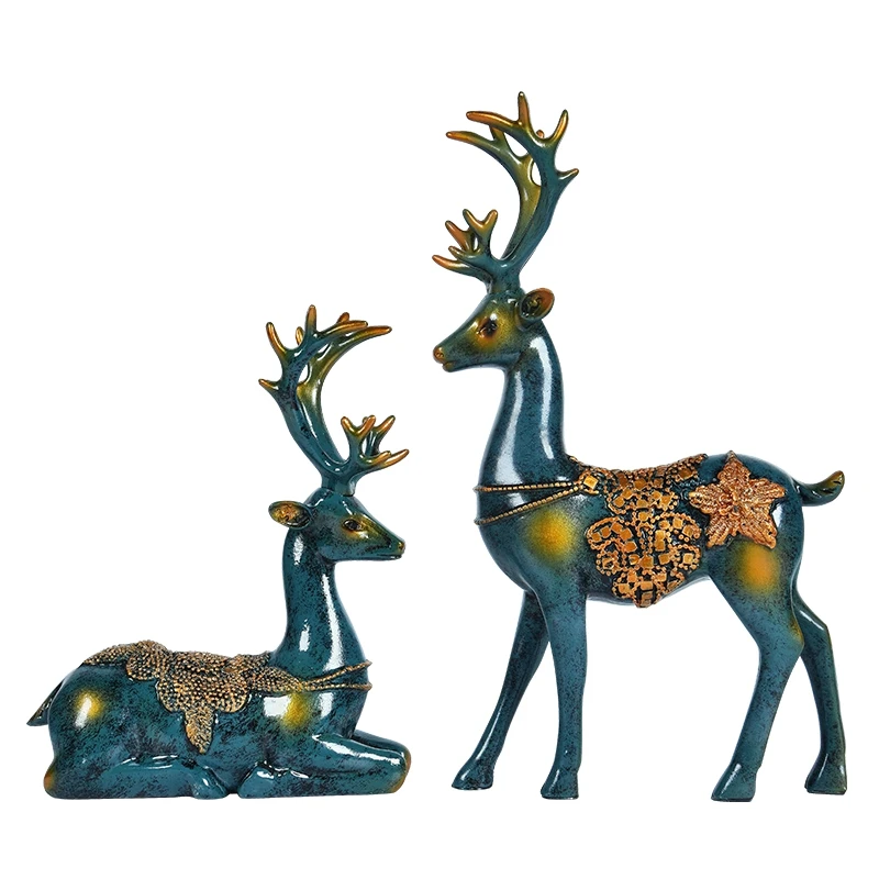 A Pair Deer Figurine Statue Home Office Decor Crafts Gifts Modern Abstract Resin Elk Sculpture Model Cabinet Desktop Ornament