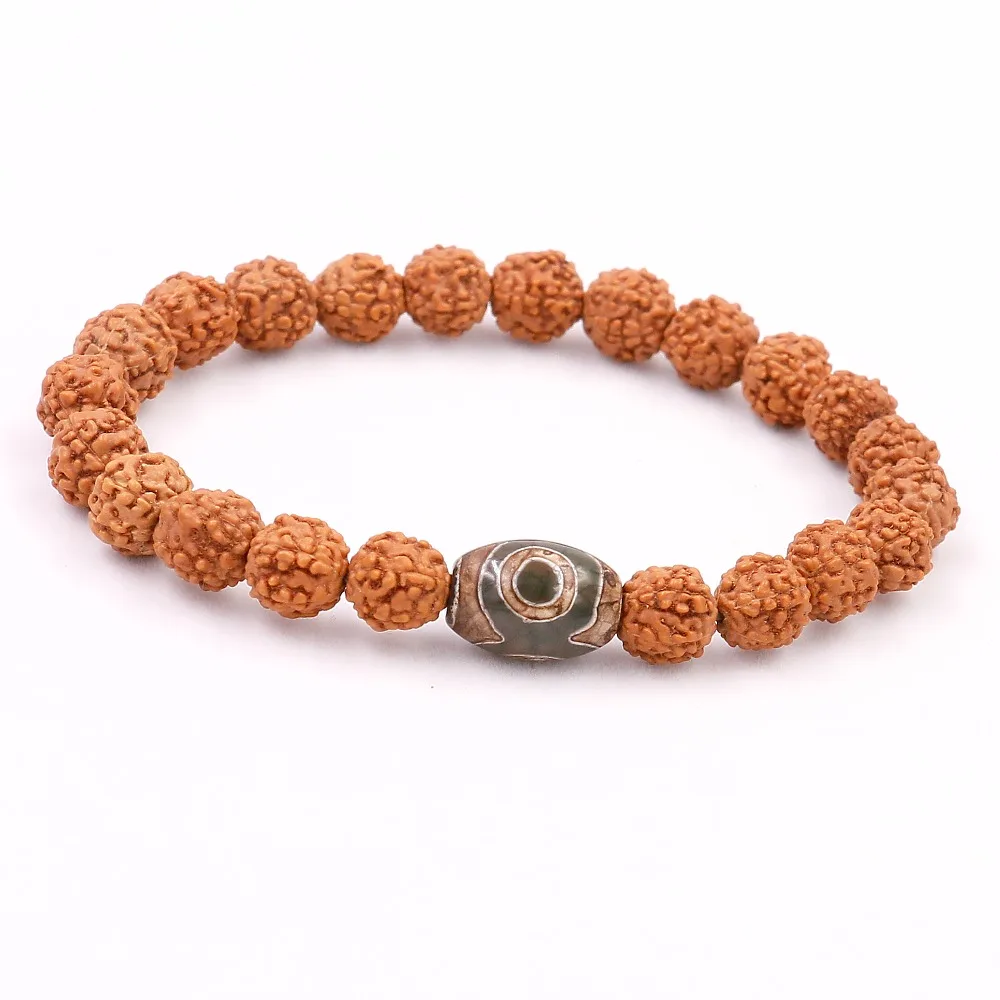 Natural Rudraksha Seed With Tibetan Buddhism Dzi Eye Beads Bracelet For Men Women Wholesale New Mala Healing Lucky Jewelry