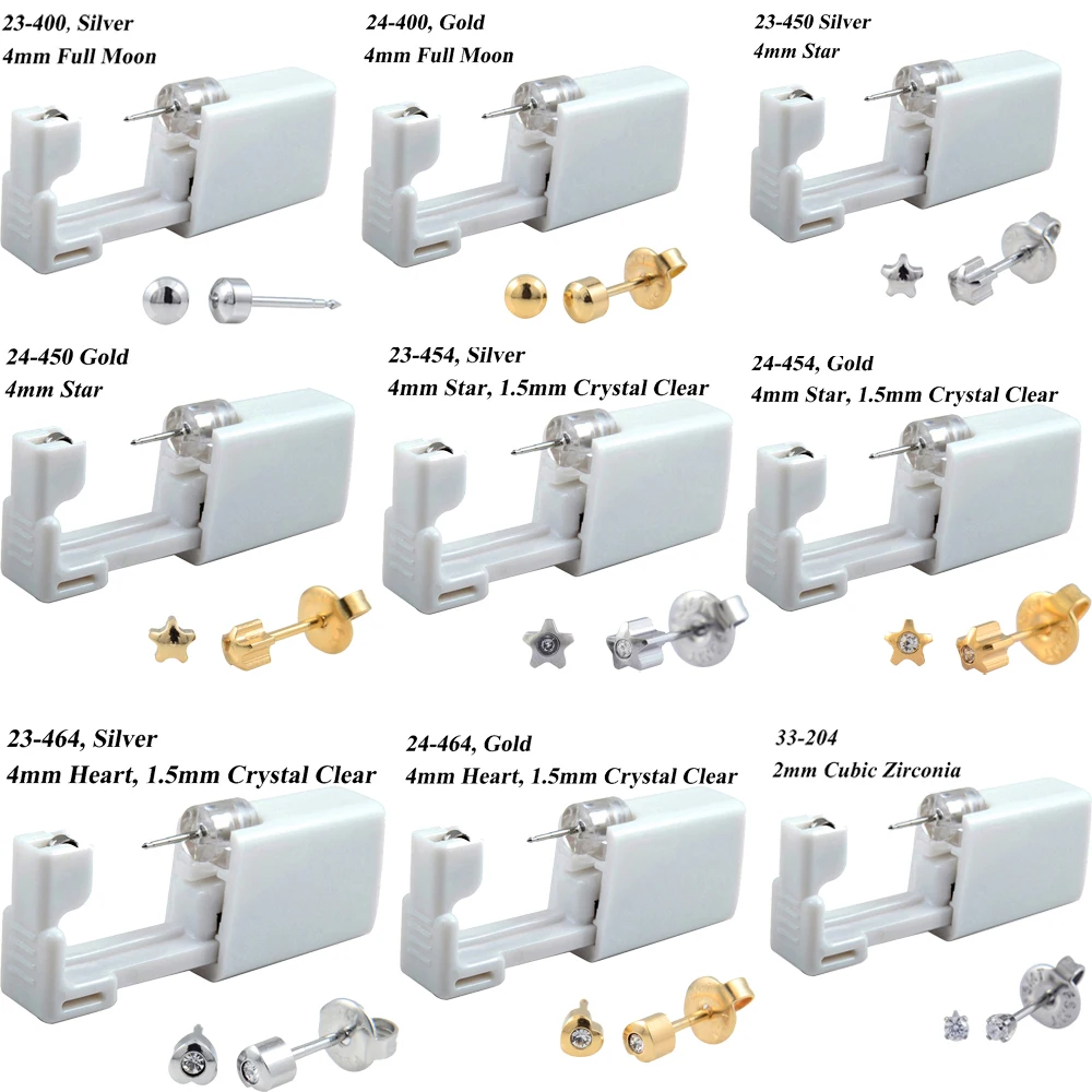 24pcs Disposable Sterile Ear Piercing Unit Cartilage Tragus Helix Piercing Gun Tool Kit Stud Earring Star Ball