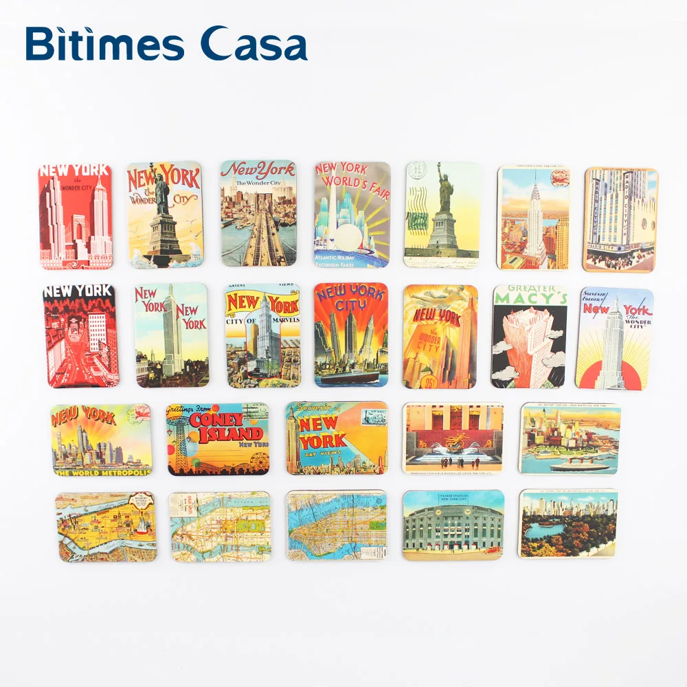 Bitimes 24 PCS New York Scenic Refrigerator Fridge Magnets Sets Souvenir Travel Magnetic Stickers Home Decoration