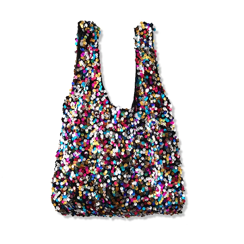 New Arrival Colorful Mermaid Sequins Hands Bags For Women Rainbow Sequin Beaded Vest Bag Female Casual Wrist Bag Japan Tote Lady