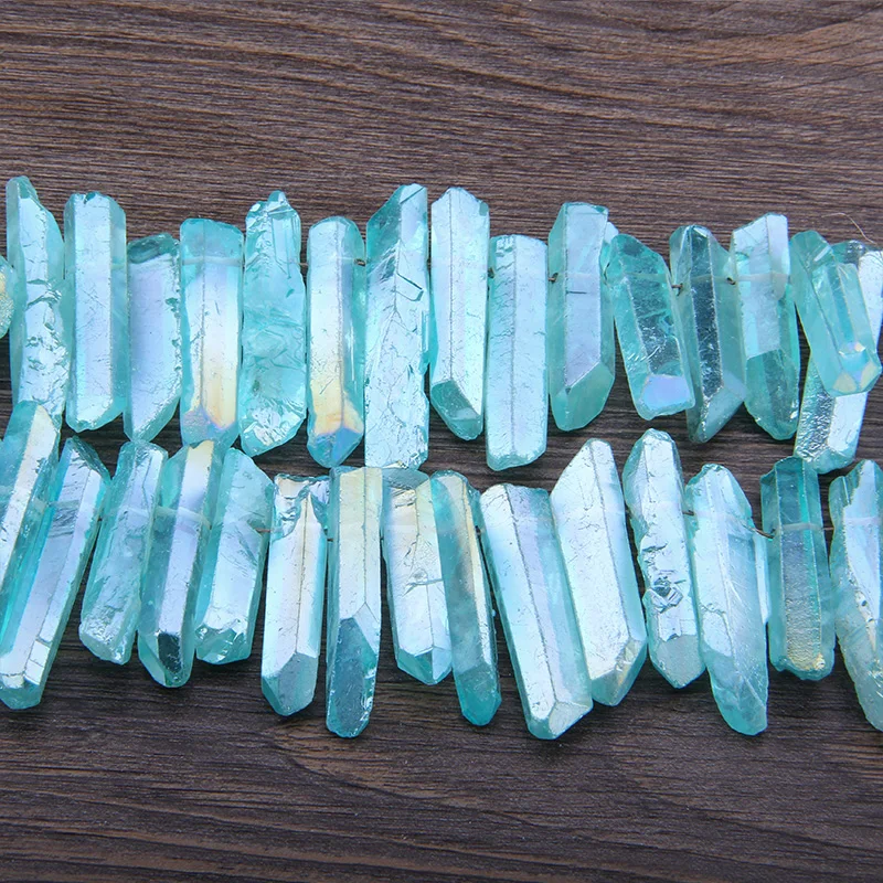 Transparency Blue Natural Crystal Healing Quartz Points Graduated Tusk Top Drilled Stick Beads Pendants Fashion Jewelry For DIY