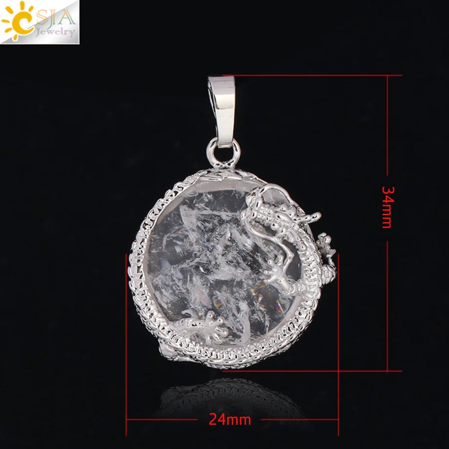 CSJA Natural Stone Pendants for Women Crystal Round Beads Mixed Colors Suitable DIY Handmade Necklace Lucky Healing Jewelry F305