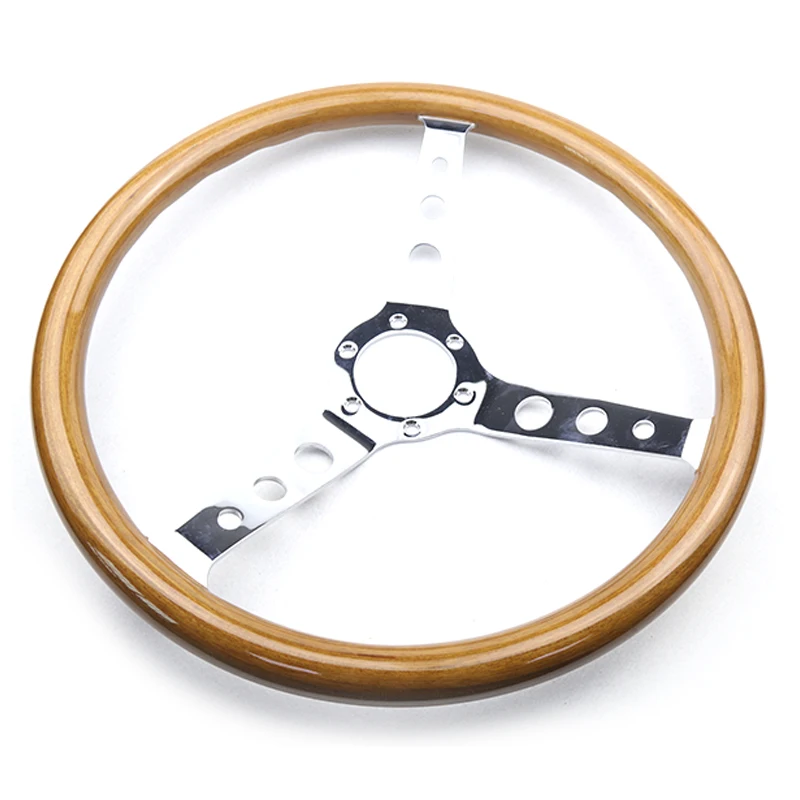 Universal Classic 380mm 15inch Car Wooden Grain Steering Wheel Wooden Steering-Wheel with Chrome Spoke