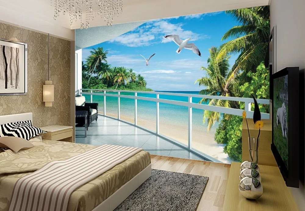 

3d mural paintings Balcony with sea view living room 3D backdrop wallpaper mural photo wallpaper Home Decoration