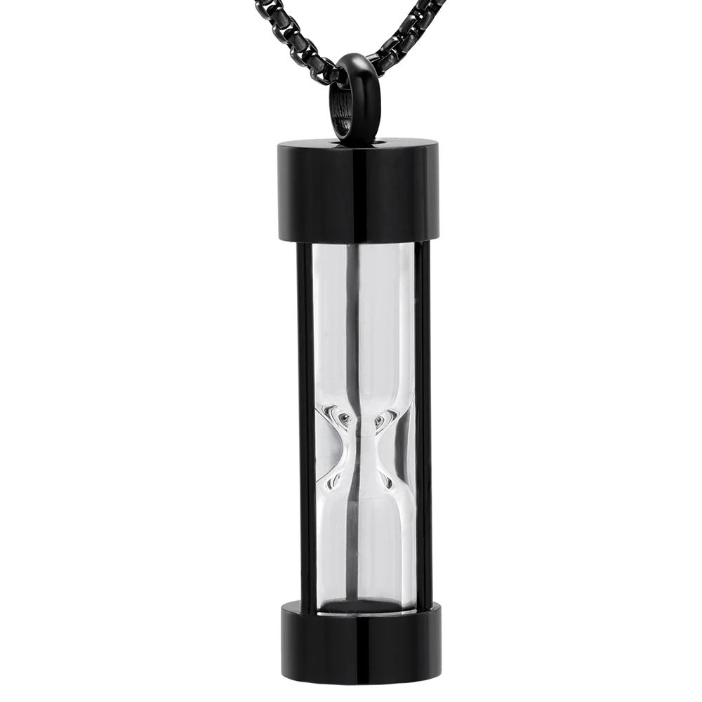 IJD9400-1 Unique PVD Black Stainless Steel Hourglass Cremation Urn Necklace Hold Loved Ones Ashes Keepsake Memorial Jewelry