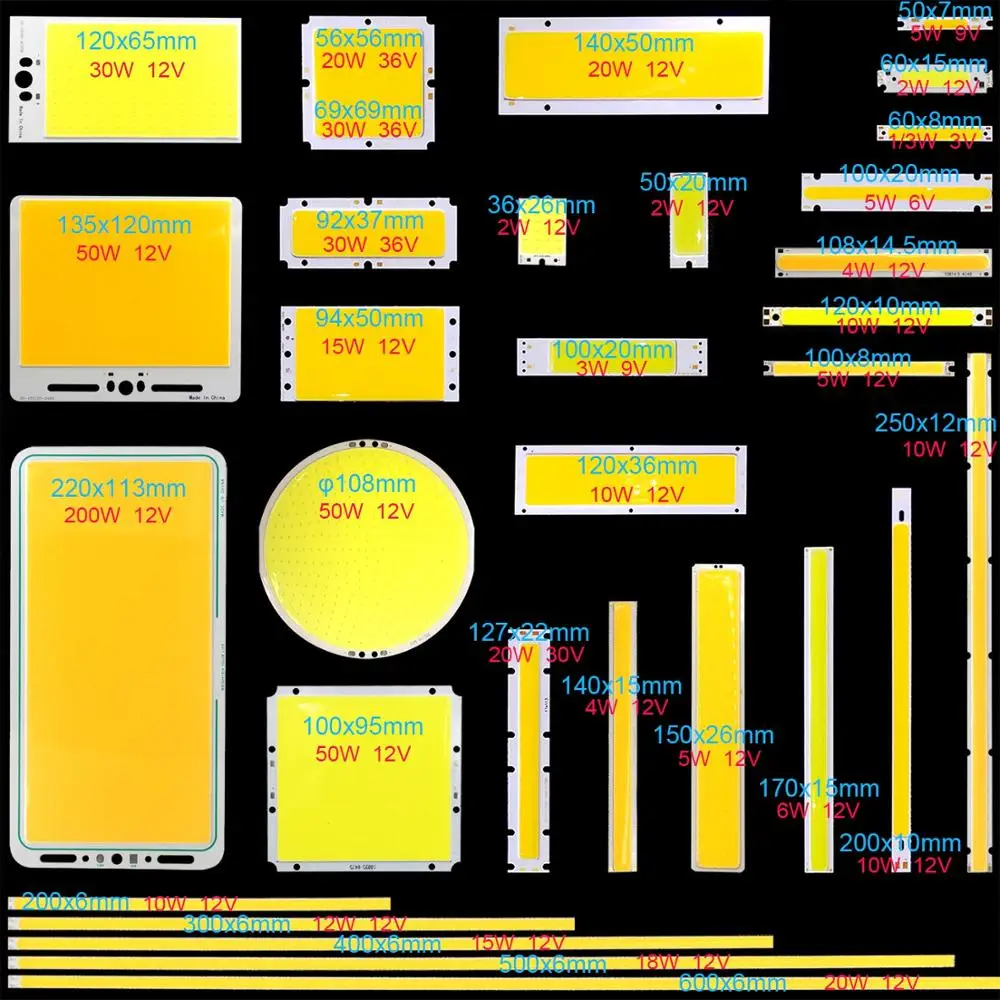 2W-200W Mix COB LED Light Strip DC Chip On Board 3V 9V 30V 12V LED COB Lamp for DIY Indoor Outdoor Decorative Lighting Bulbs