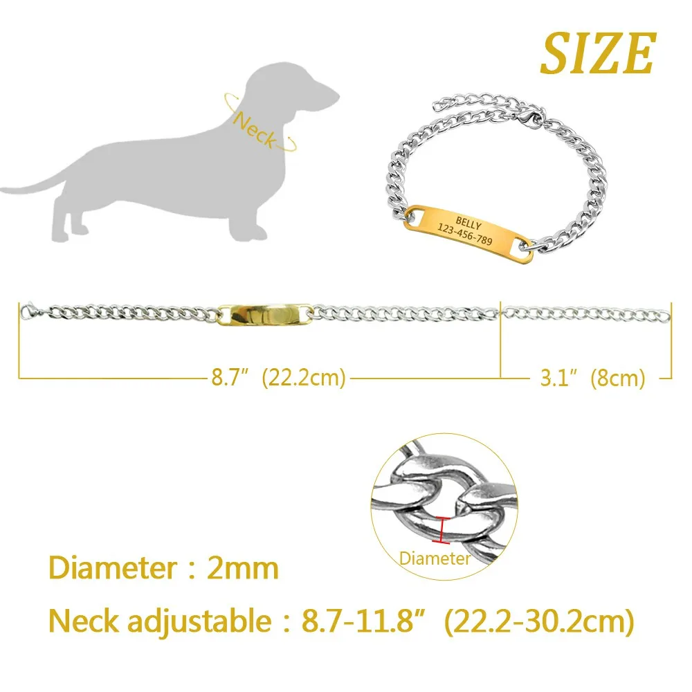 Dog Training Collar with ID Dog Tag Snake P Slip Chians Choke Collar Metal Chain For Small Medium Pets 22-30cm Black Gold Silver