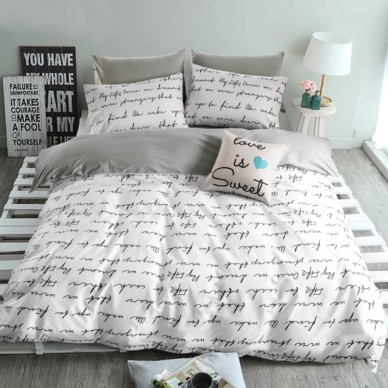 Custom Bedding Set 7PCS Russia Family Europe 4PCS Israel Queen Double Duvet Cover Set Bed Linen Set Black Gray BedClothes Letter