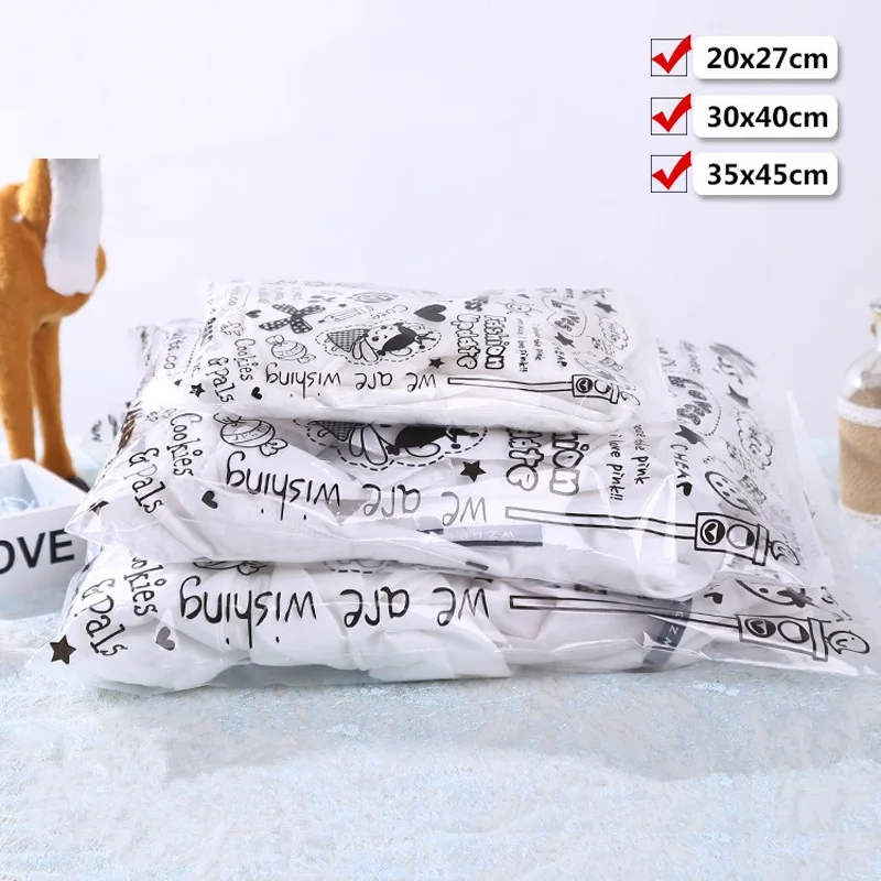 300pcs/lot cute Cartoon clothing storage bag zip lock plastic bags Waterproof garment shoe luggage bag Clothing retail bag