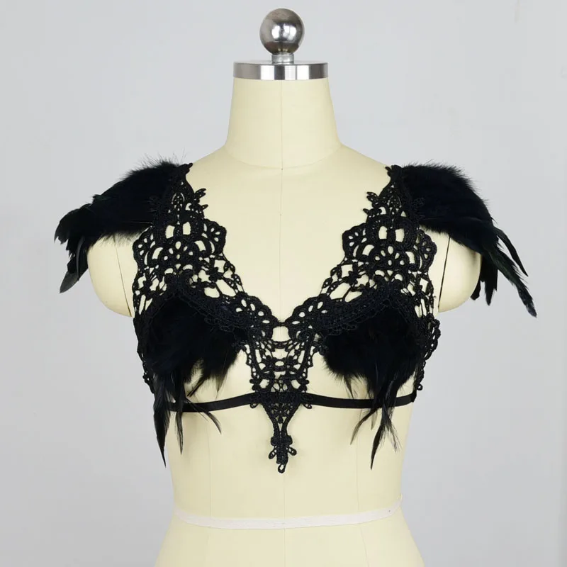 

Black Feather Harness Open Chest Harness Bra Black Bottom Panties Harness Bodysuit Fetish Wear Feather Bondage Lingerie O0477