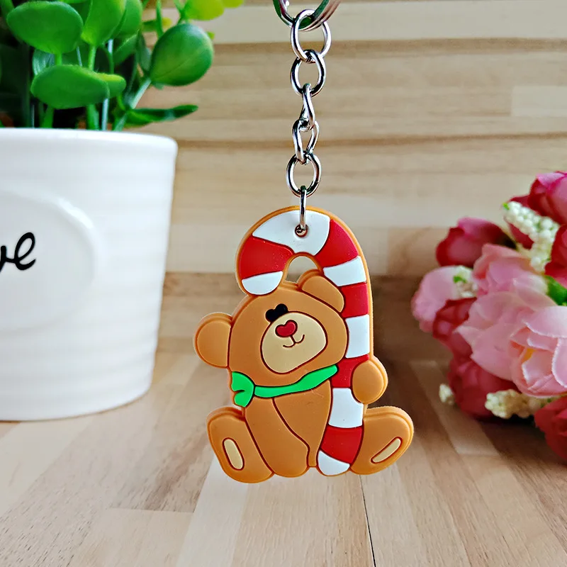 Fastshipping 500pcs Mixed 10 Designs 5cm Santa Claus Key Chains Christmas Gift Soft Pvc Keychain Kids Toys Tree Ornaments