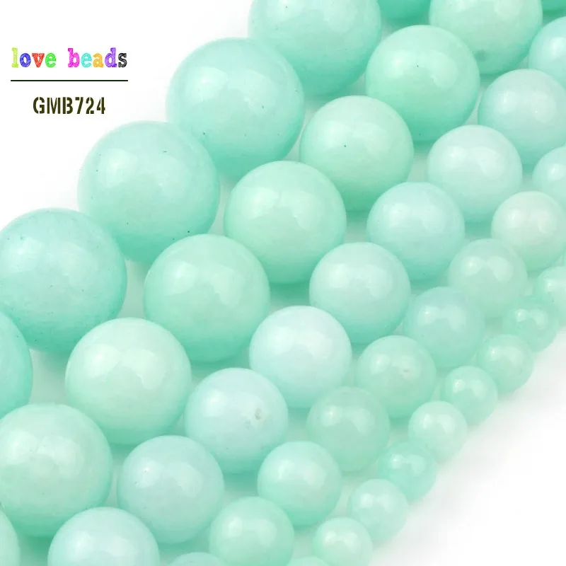 Natural Blue Amazonite Round Loose Stone Beads for Jewelry Making DIY Women Bracelet Necklace Accessories 15\