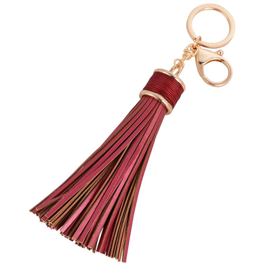 Zinc Alloy Casual PU Leather Tassels Keychain Bag Pendant Metal Car Key Chain Ring Holder Creative Women Jewelry Gift R243