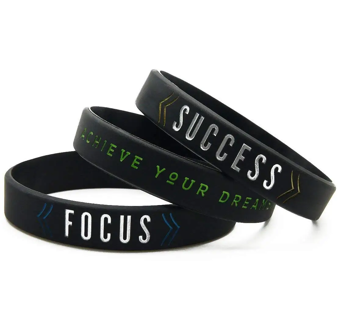 Customs Success Achieve Focus Motivational Silicone Wristbands with Inspirational Messages Adult Unisex Size for Men Women Teens