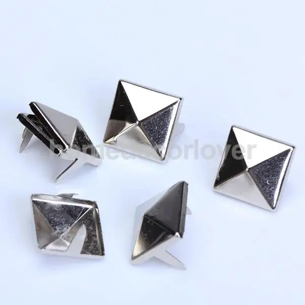 100pcs 12mm Square Pyramid Studs Spots Punk Rock Spike Studs Leathercraft silver