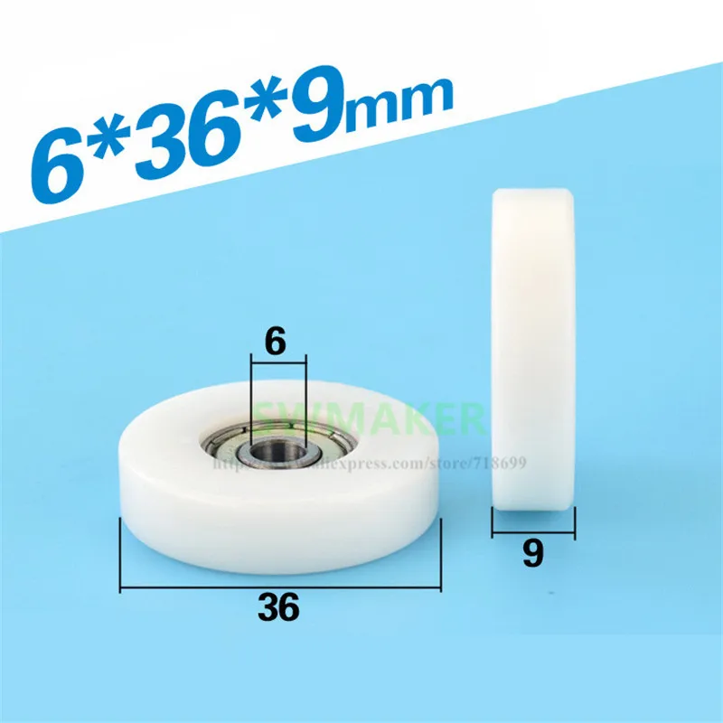 1pcs 6*36*9mm M6*36*9mm 626ZZ plastic bearing pulley, flat roller, POM plastic wheel, nylon movable pulley, guide wheel.