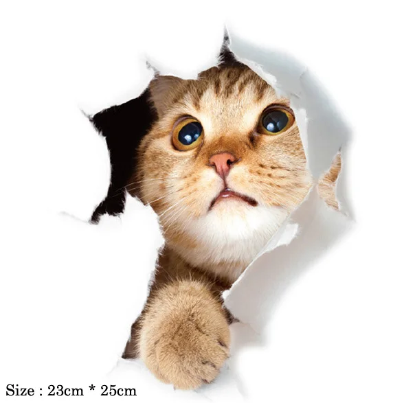 Leuke katten muursticker Hole View Levendige honden badkamer 3D toiletstickers voor huisdecoratie dieren stickers zelfklevende poster