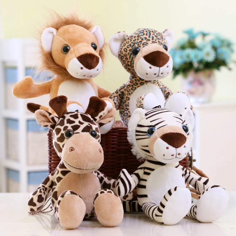 4 pieces a lot plush tiger, lion, leopard giraffe toys doll gift about 25cm