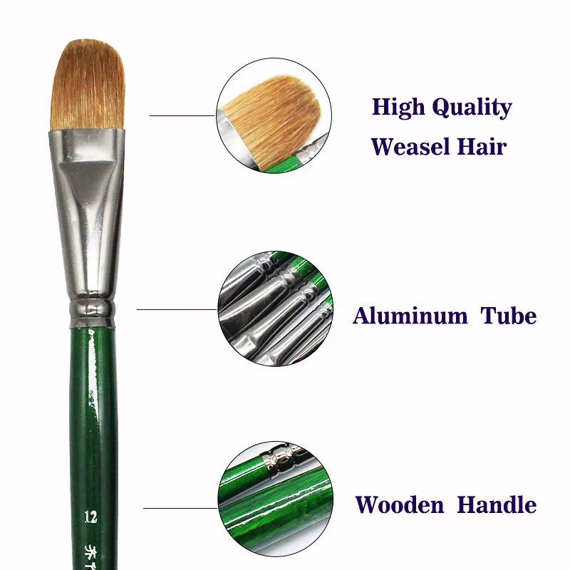 6pcs set Professional High-Grade Weasel hair Fenugreek Oil Painting Paintbrush Filbert Tongue Peak Acrylic Line Drawing Art Set