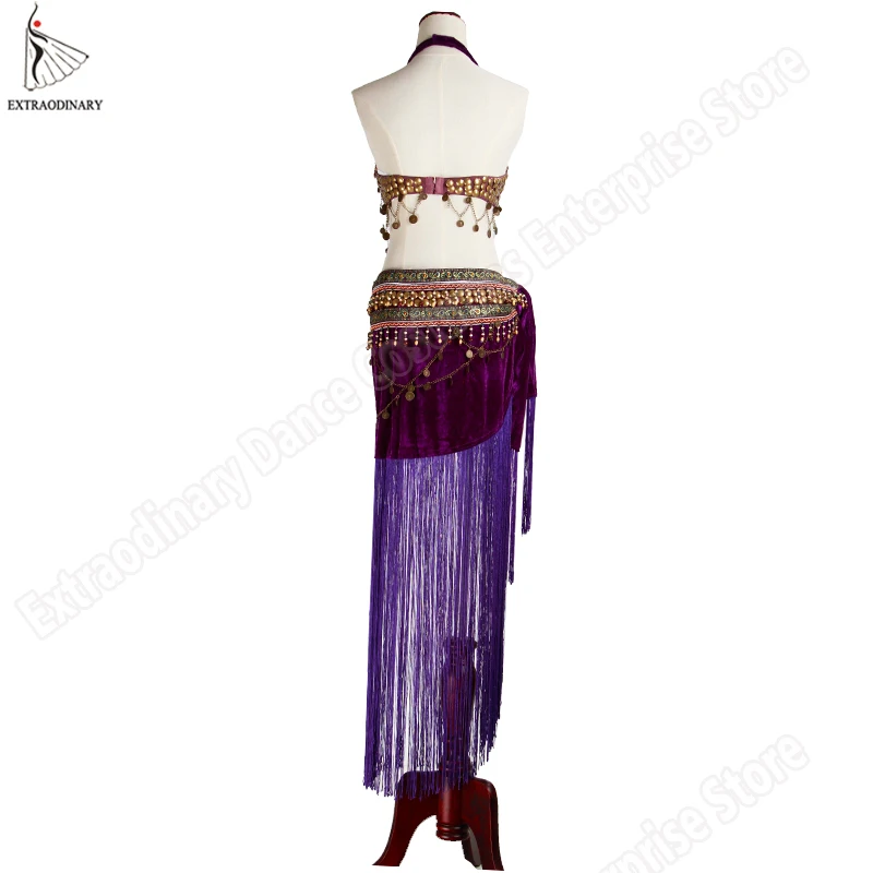 New Women ATS Tribal Belly Dance Bra Hip Scarf Costume Set Stage Performance Gypsy Top Belt Tassels 2Pcs Clothes 3 Colors