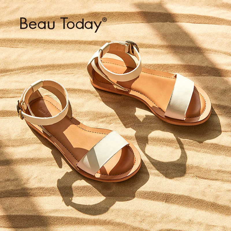 BeauToday Women Sandals Gladiator Soft Genuine Cow Leather Buckle Strap Top Brand Ladies Summer Beach Flats Handmade 32344