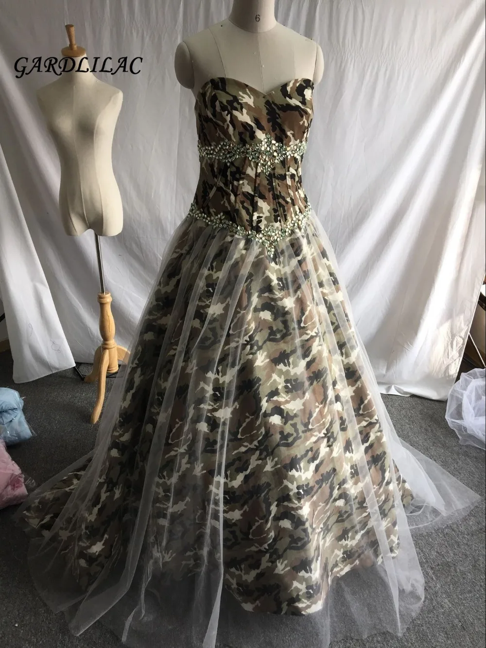 Stock Real Pictures Camouflage Wedding Dresses  2019 Sweetheart Camo Beads Long Prom dress Bridal Gown