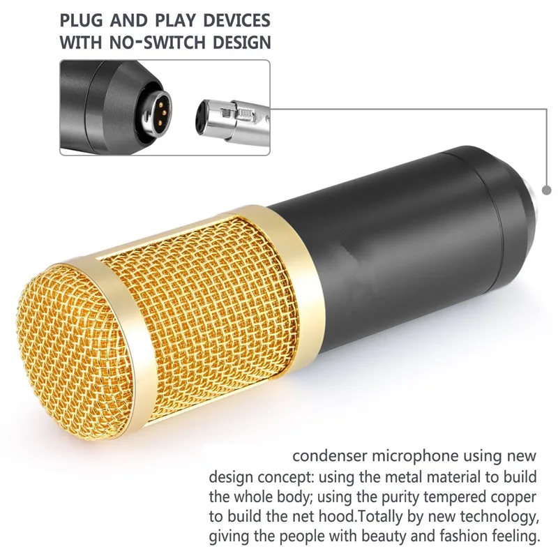 New BM-800 Condenser Microphone Karaoke Studio Live Streaming KTV Mic For Radio Braodcasting Singing Recording Computer Webcast