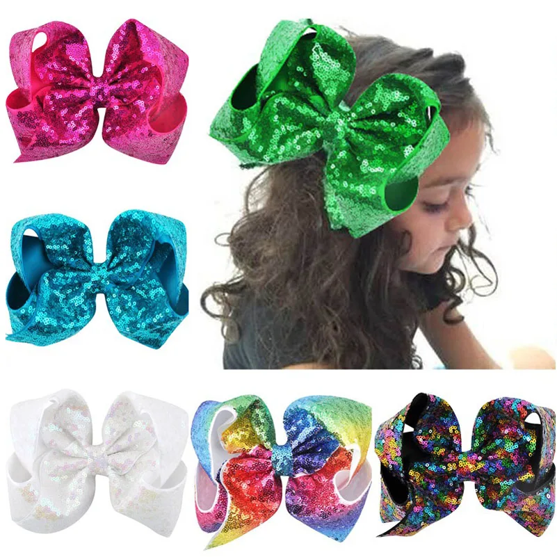 29Colors 8 inch Big Rainbow Large Hair Bow Sequins Ribbon Hairgrips With Alligator Clips Headwear Bowknot Girls Hair Accessories