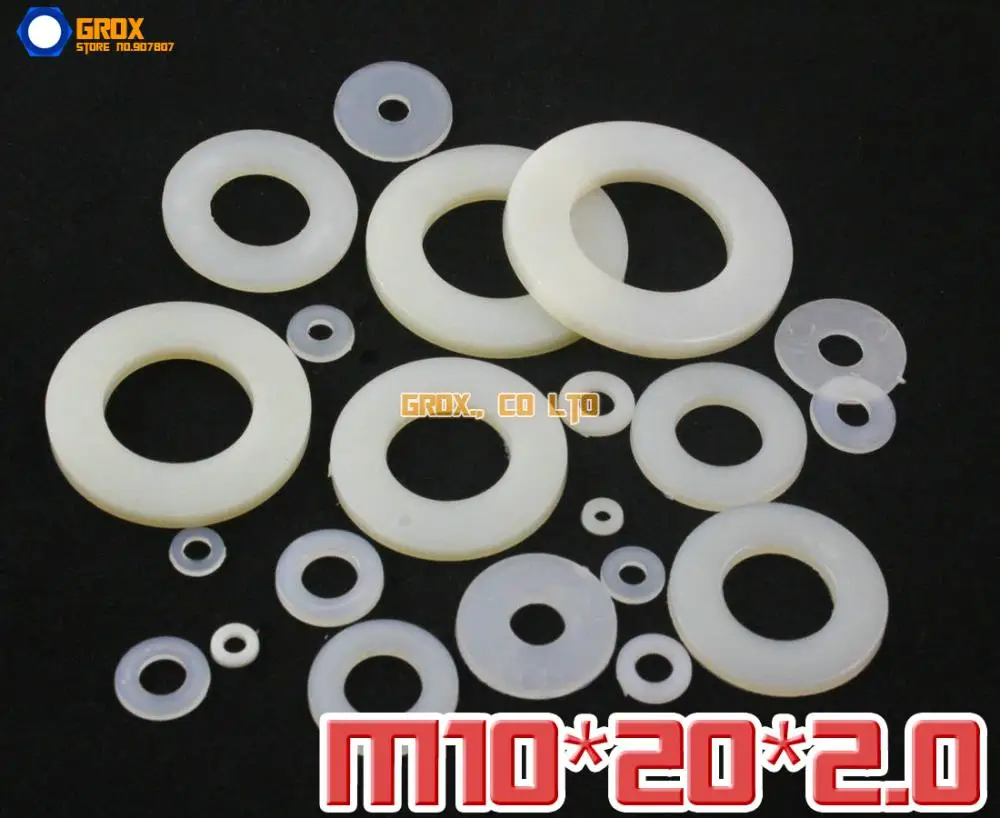 

200 Pieces M10 x 20 x 2.0mm Nylon Flat Washer Insulation Washer